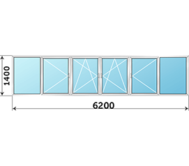 Окно на балкон Veka Euroline 6200x1400