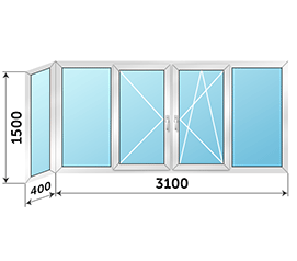 Балконное окно ALUTECH VC65 3500x1500