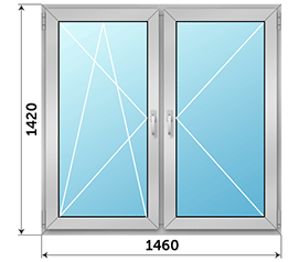 Двухстворчатое окно ALUTECH 1460x1420