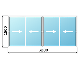 Четырехстворчатое окно ALUTECH 3200x1500